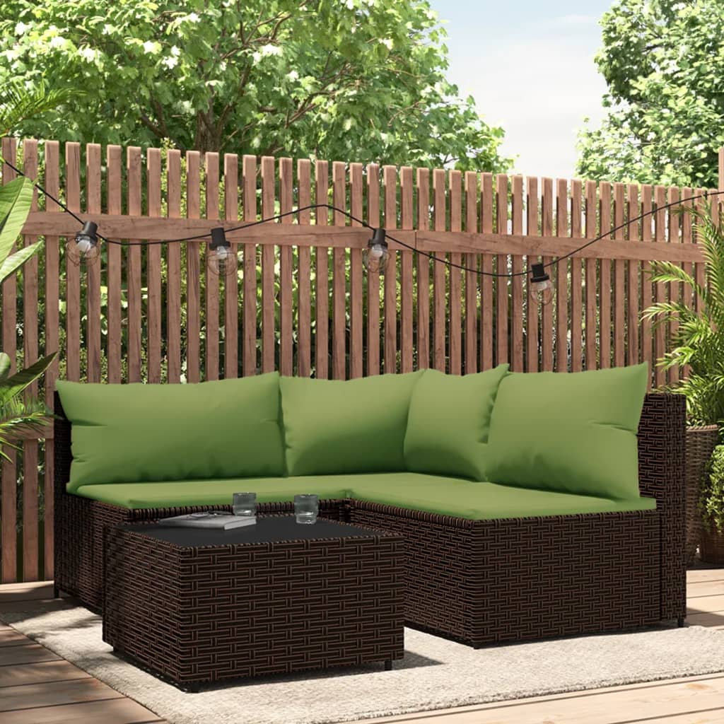 Set mobilier de grădină cu perne, 4 piese, maro, poliratan GartenMobel Dekor