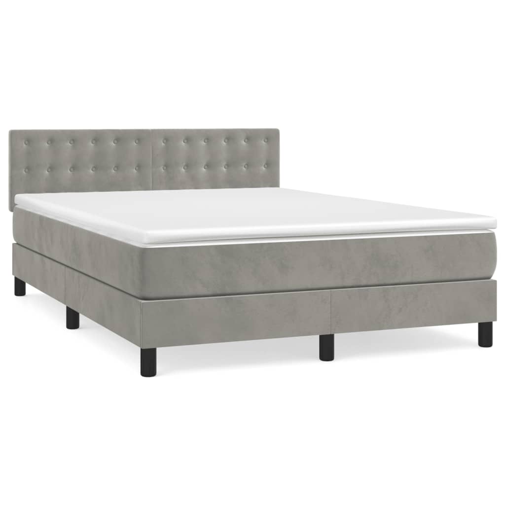 Pat box spring cu saltea, gri deschis, 140x190 cm, catifea GartenMobel Dekor