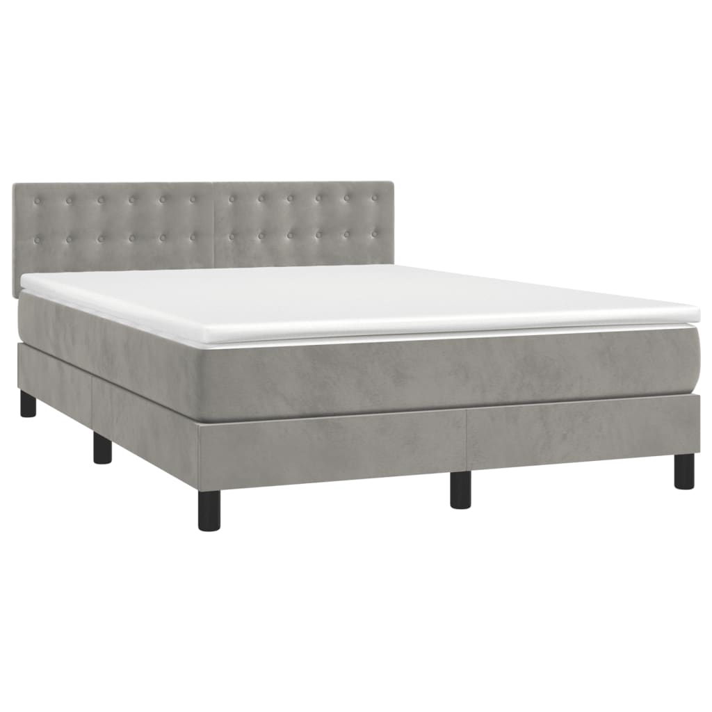 Pat box spring cu saltea, gri deschis, 140x190 cm, catifea GartenMobel Dekor