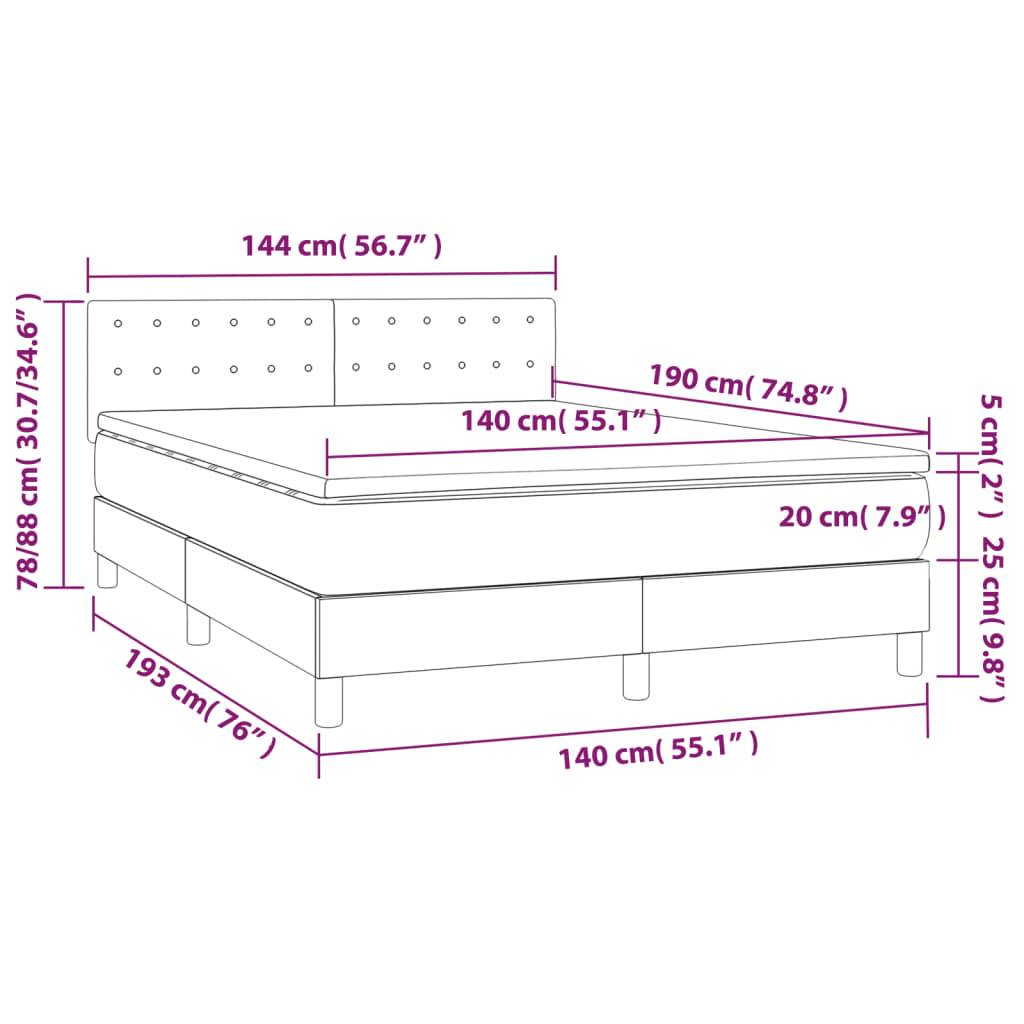 Pat box spring cu saltea, gri deschis, 140x190 cm, catifea GartenMobel Dekor