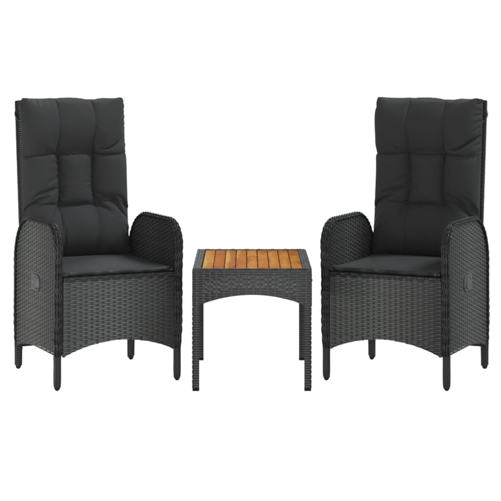 Set mobilier de grădină cu perne, 3 piese, negru, poliratan GartenMobel Dekor