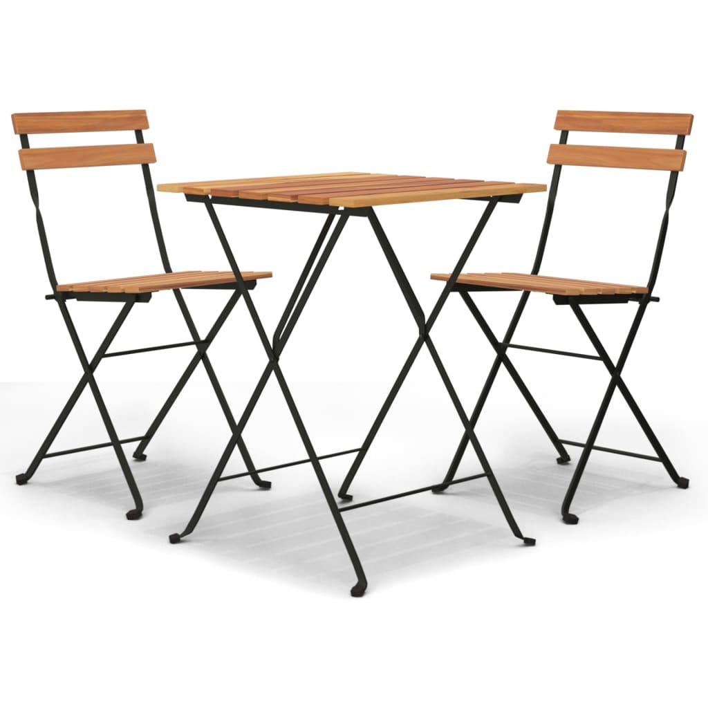 Set mobilier de bistro pliabil, 3 piese, lemn masiv tec și oțel GartenMobel Dekor