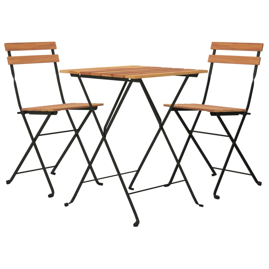 Set mobilier de bistro pliabil, 3 piese, lemn masiv tec și oțel GartenMobel Dekor