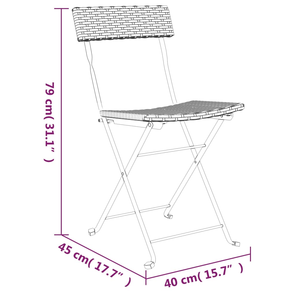 Set mobilier bistro pliabil, 3 piese, maro, poliratan GartenMobel Dekor
