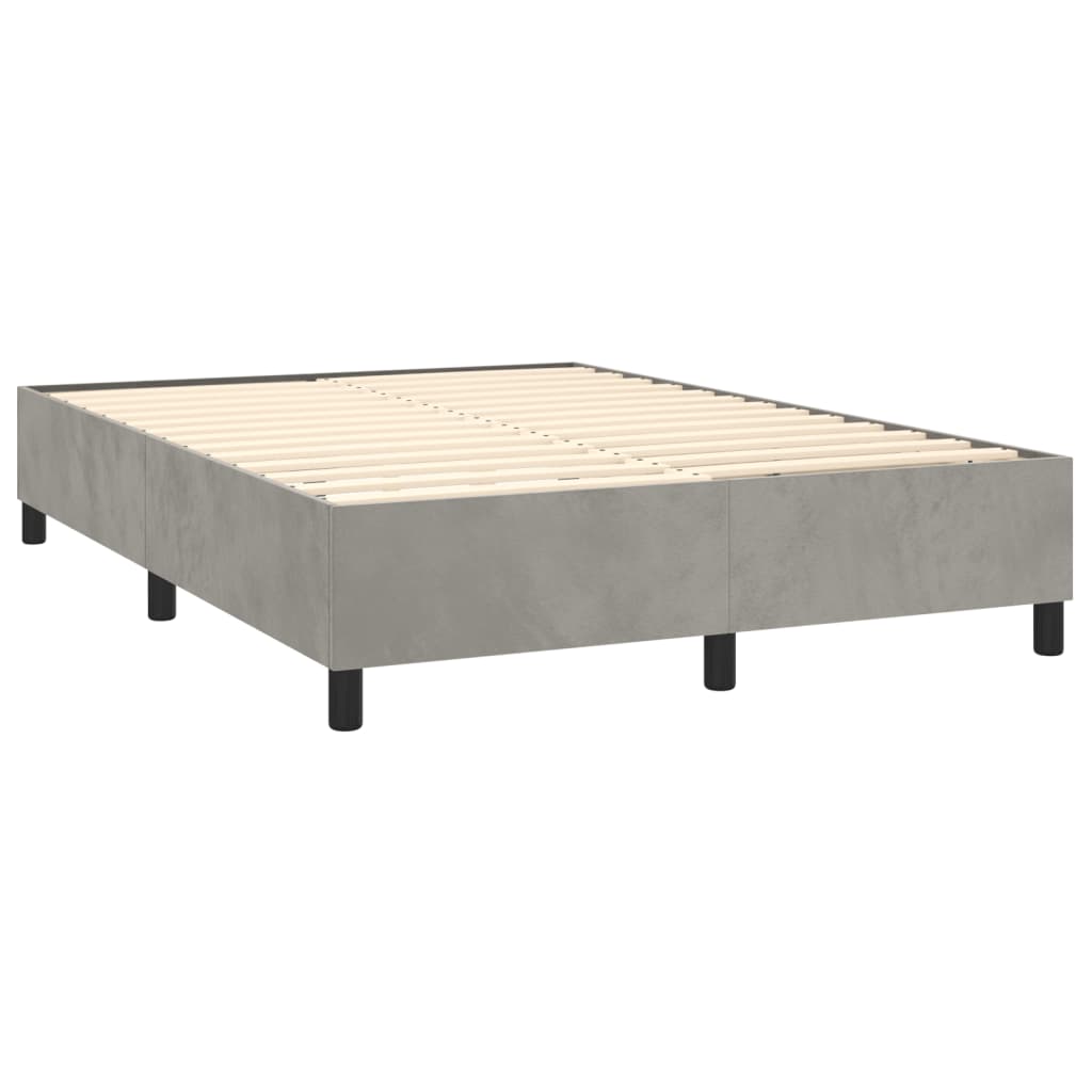 Pat box spring cu saltea, gri deschis, 140x190 cm, catifea GartenMobel Dekor