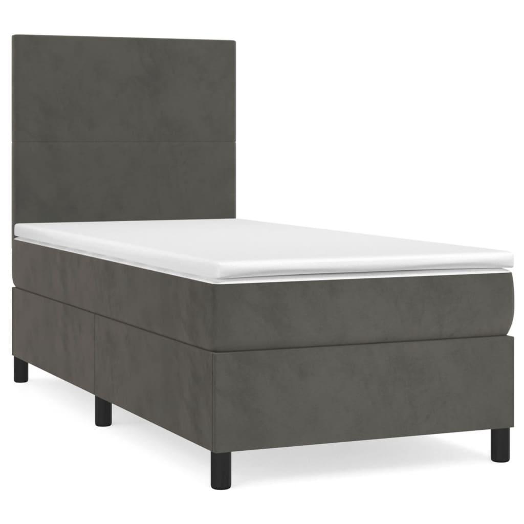 Pat box spring cu saltea, gri închis, 90x190 cm, catifea GartenMobel Dekor