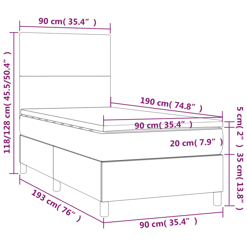 Pat box spring cu saltea, gri închis, 90x190 cm, catifea GartenMobel Dekor