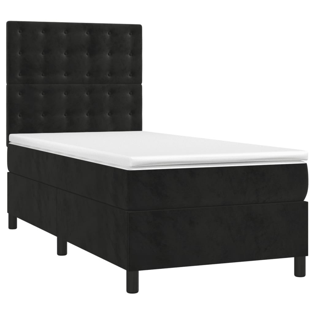 Pat box spring cu saltea, negru, 90x190 cm, catifea GartenMobel Dekor