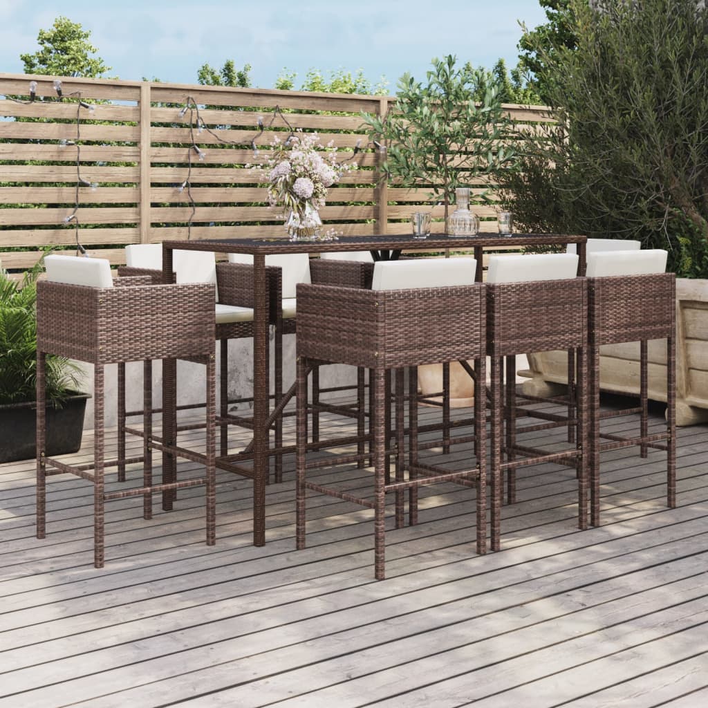 Set mobilier bar de grădină, cu perne, 9 piese, maro, poliratan GartenMobel Dekor