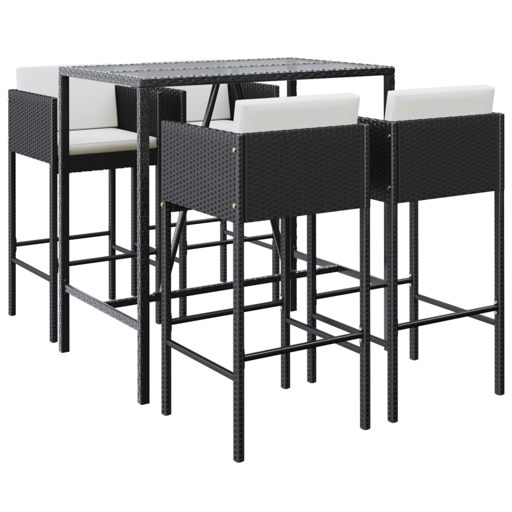 Set mobilier bar de grădină cu perne, 5 piese, negru, poliratan GartenMobel Dekor
