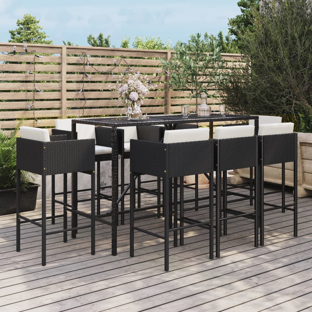 Set mobilier bar de grădină cu perne, 9 piese, negru, poliratan GartenMobel Dekor