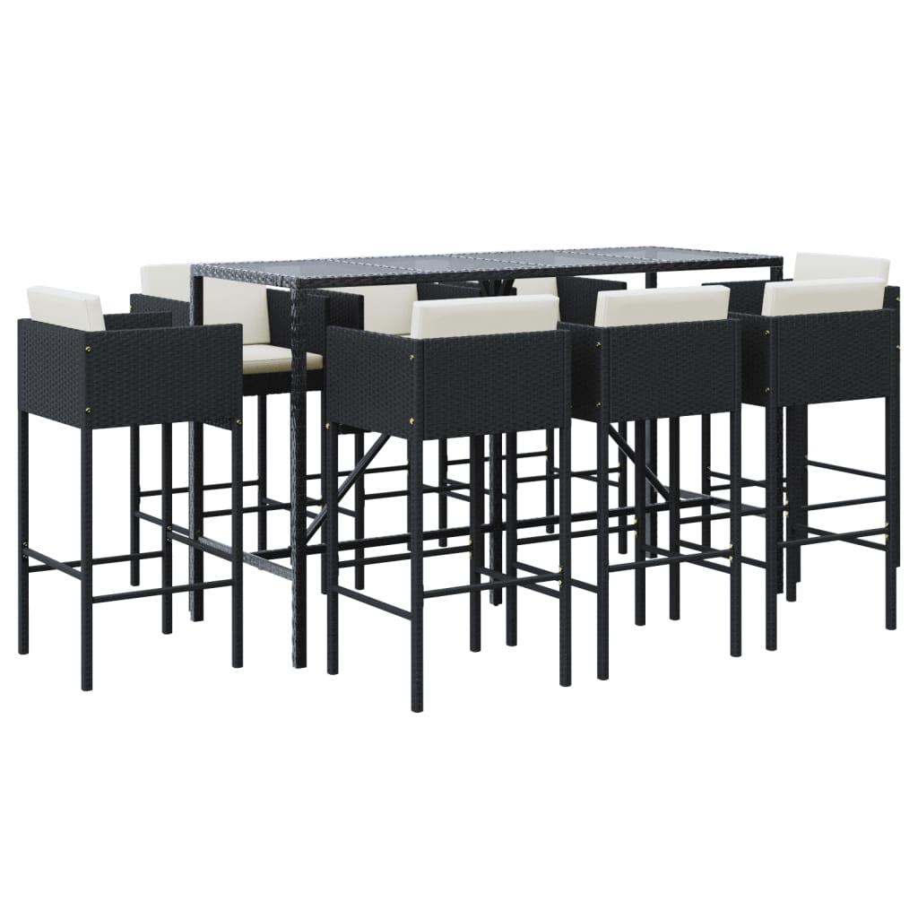Set mobilier bar de grădină cu perne, 9 piese, negru, poliratan GartenMobel Dekor