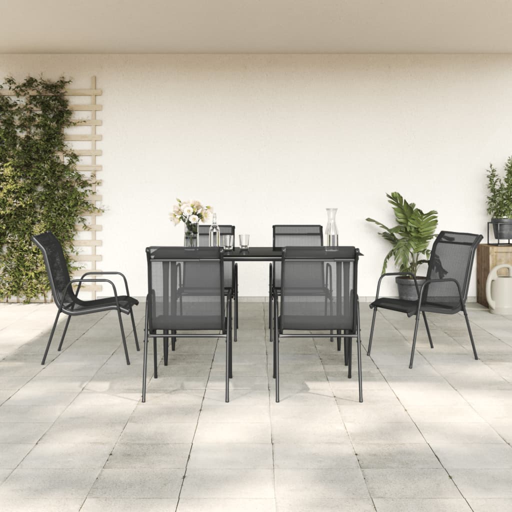 Set mobilier de grădină, 7 piese, negru, oțel și textilenă GartenMobel Dekor