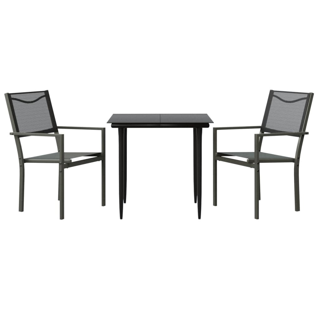 Set mobilier de grădină, 3 piese, negru, textilenă și oțel GartenMobel Dekor