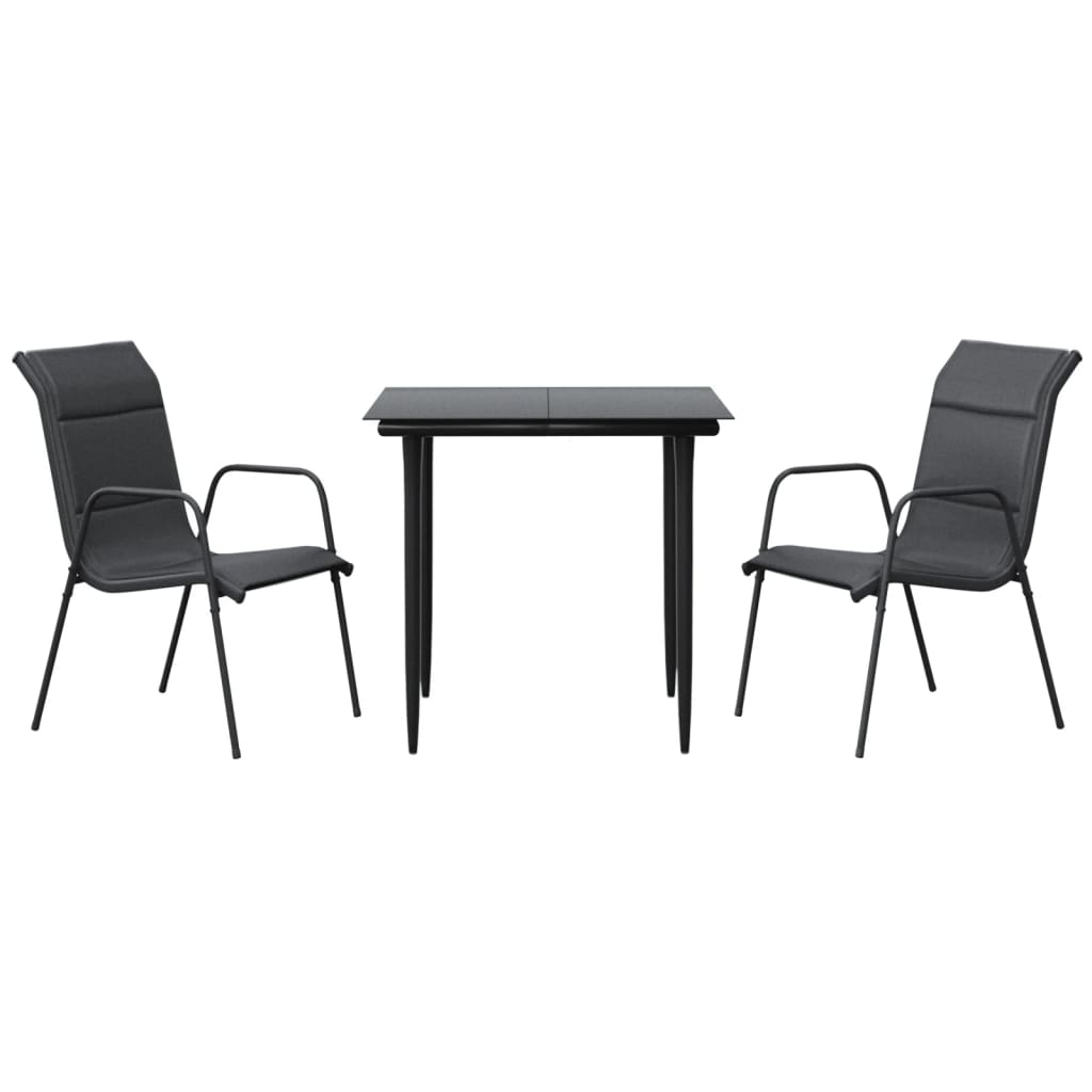 Set mobilier de grădină, 3 piese, negru, textilenă și oțel GartenMobel Dekor