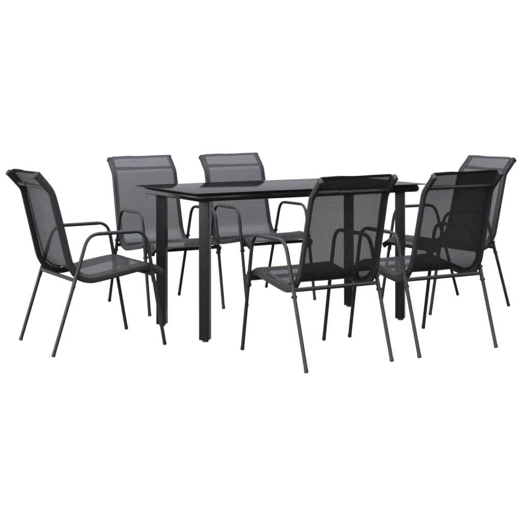 Set mobilier de grădină, 7 piese, negru, oțel și textilenă GartenMobel Dekor
