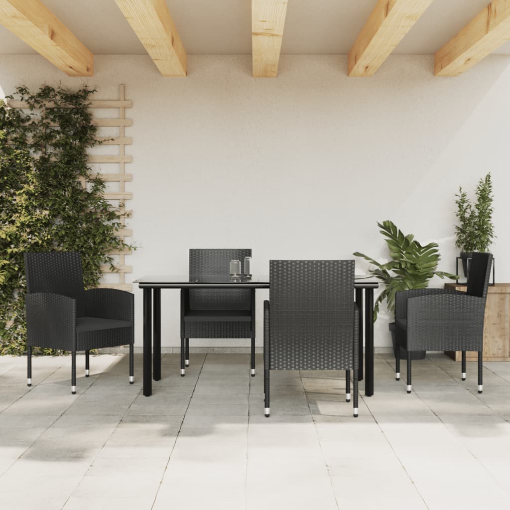 Set mobilier de grădină, 5 piese, negru, poliratan și oțel GartenMobel Dekor