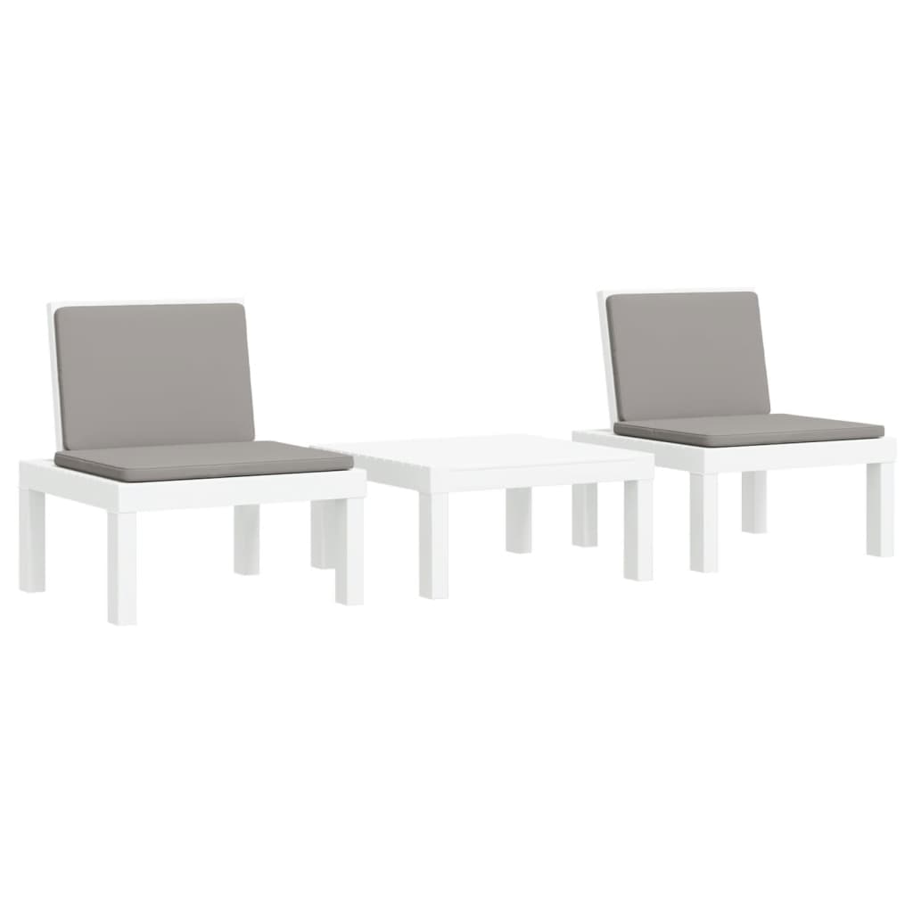 Set mobilier de grădină, 3 piese, cu perne, alb, PP GartenMobel Dekor