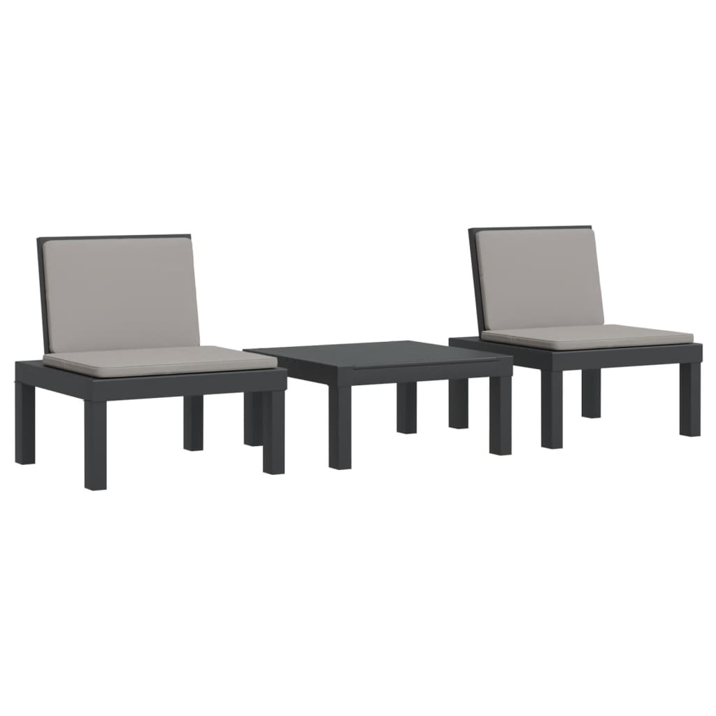 Set mobilier de grădină cu perne, 3 piese, antracit, PP GartenMobel Dekor