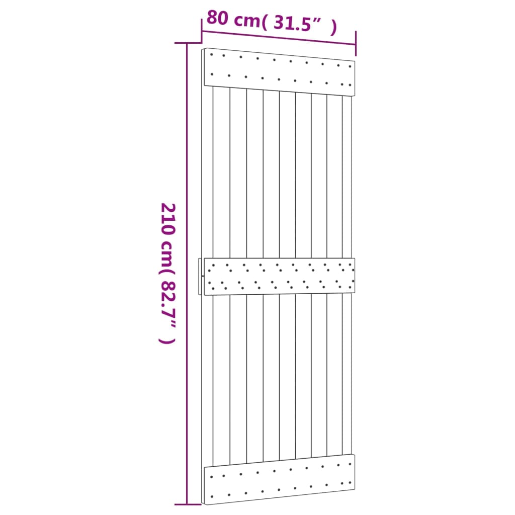 Ușă glisantă cu set de feronerie 80x210 cm, lemn masiv de pin GartenMobel Dekor