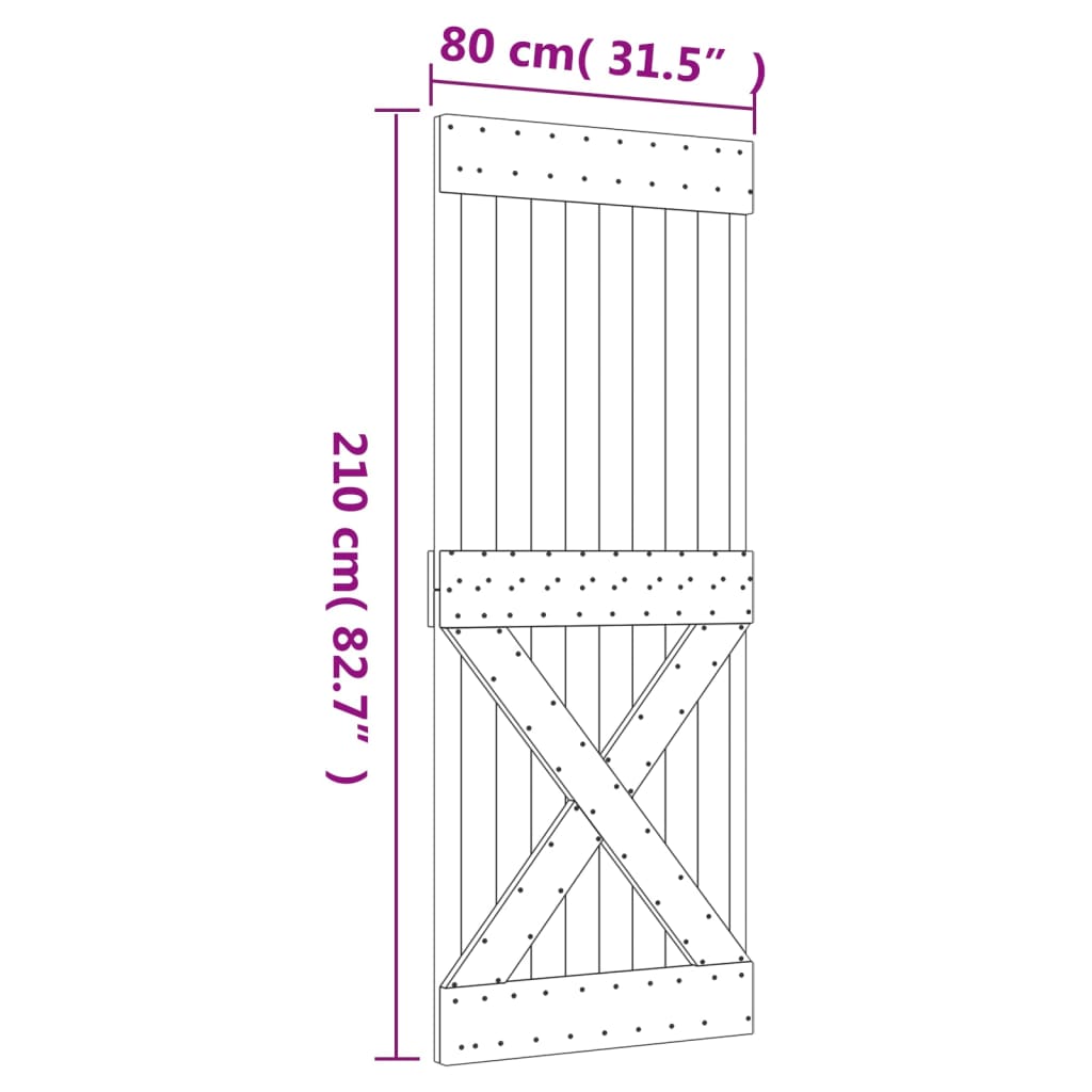 Ușă glisantă cu set de feronerie 80x210 cm, lemn masiv de pin GartenMobel Dekor