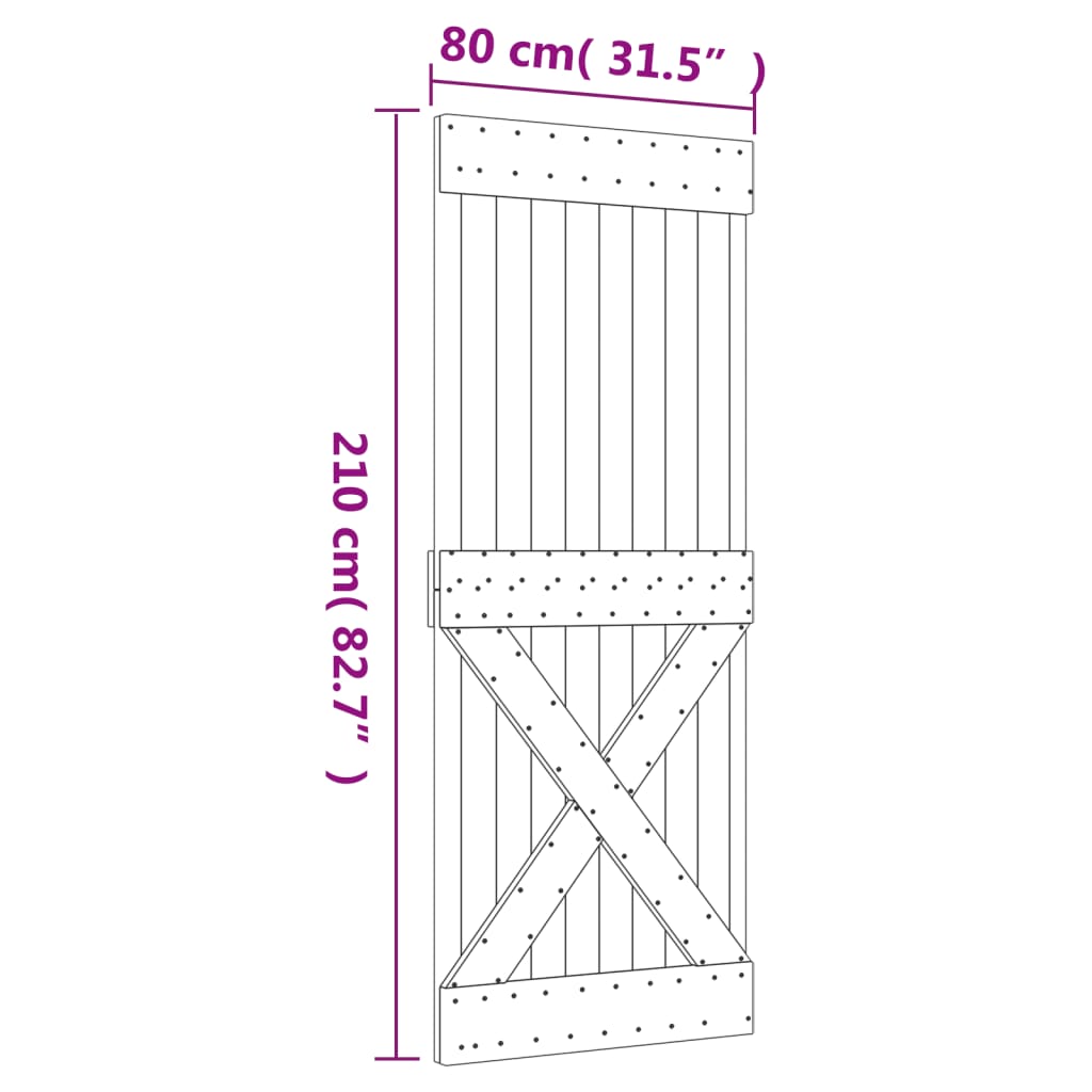Ușă glisantă cu set de feronerie 80x210 cm, lemn masiv de pin GartenMobel Dekor