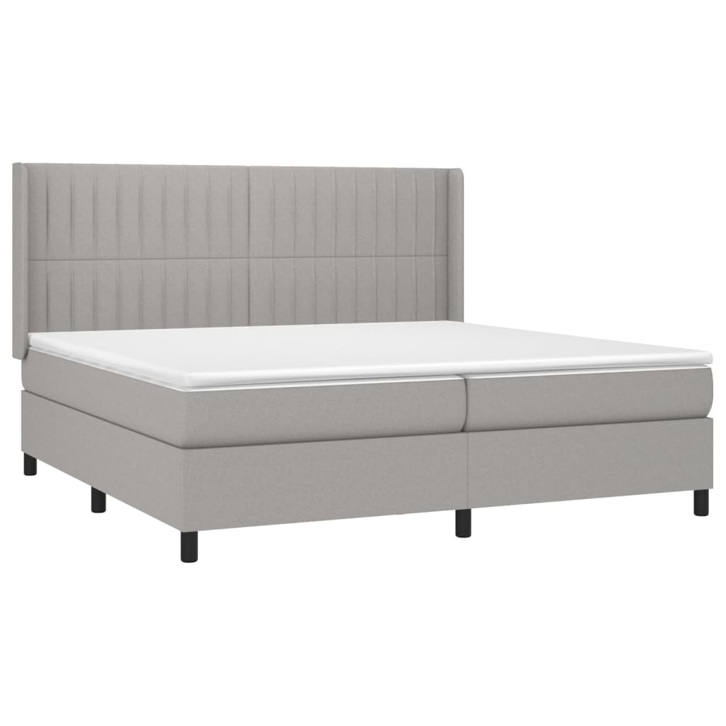 Pat box spring cu saltea, gri deschis, 200x200 cm, textil GartenMobel Dekor