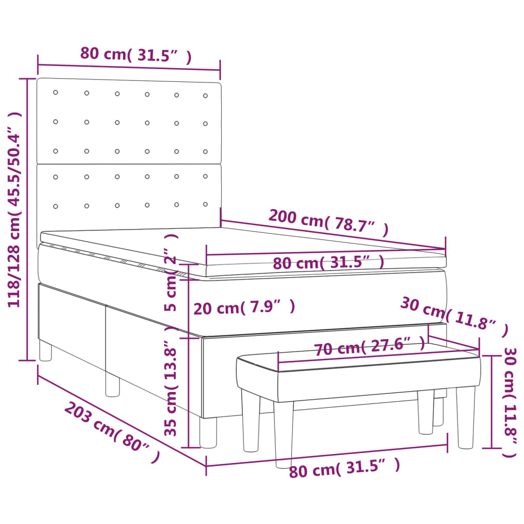 Pat box spring cu saltea, gri închis, 80x200 cm, textil GartenMobel Dekor