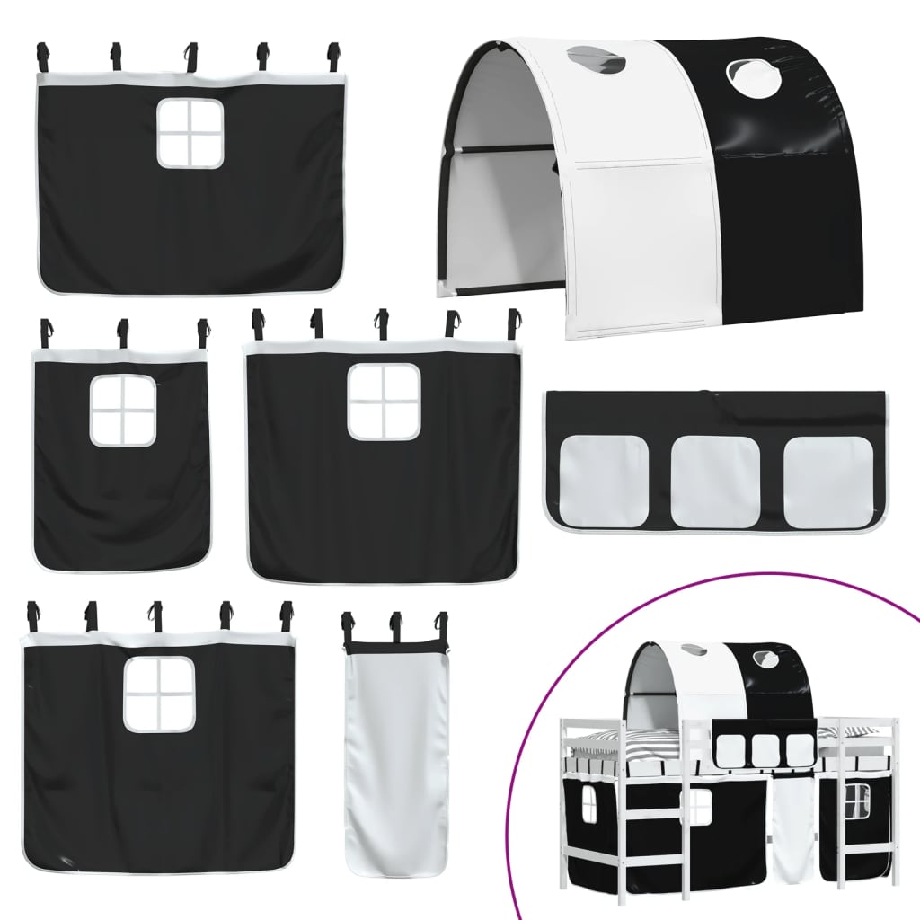 Pat etajat de copii cu tunel alb/negru 90x190 cm lemn masiv pin GartenMobel Dekor