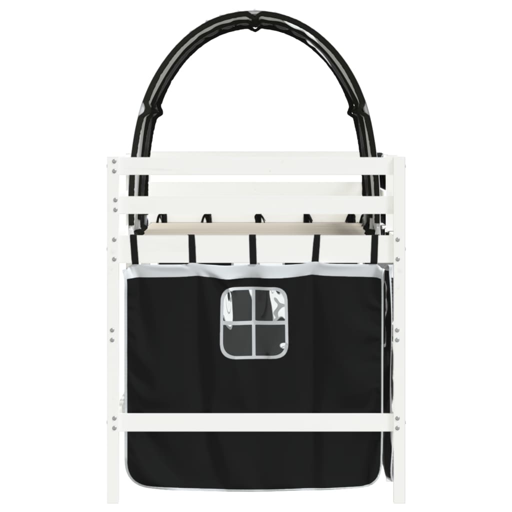 Pat etajat de copii cu tunel alb/negru 90x190 cm lemn masiv pin GartenMobel Dekor