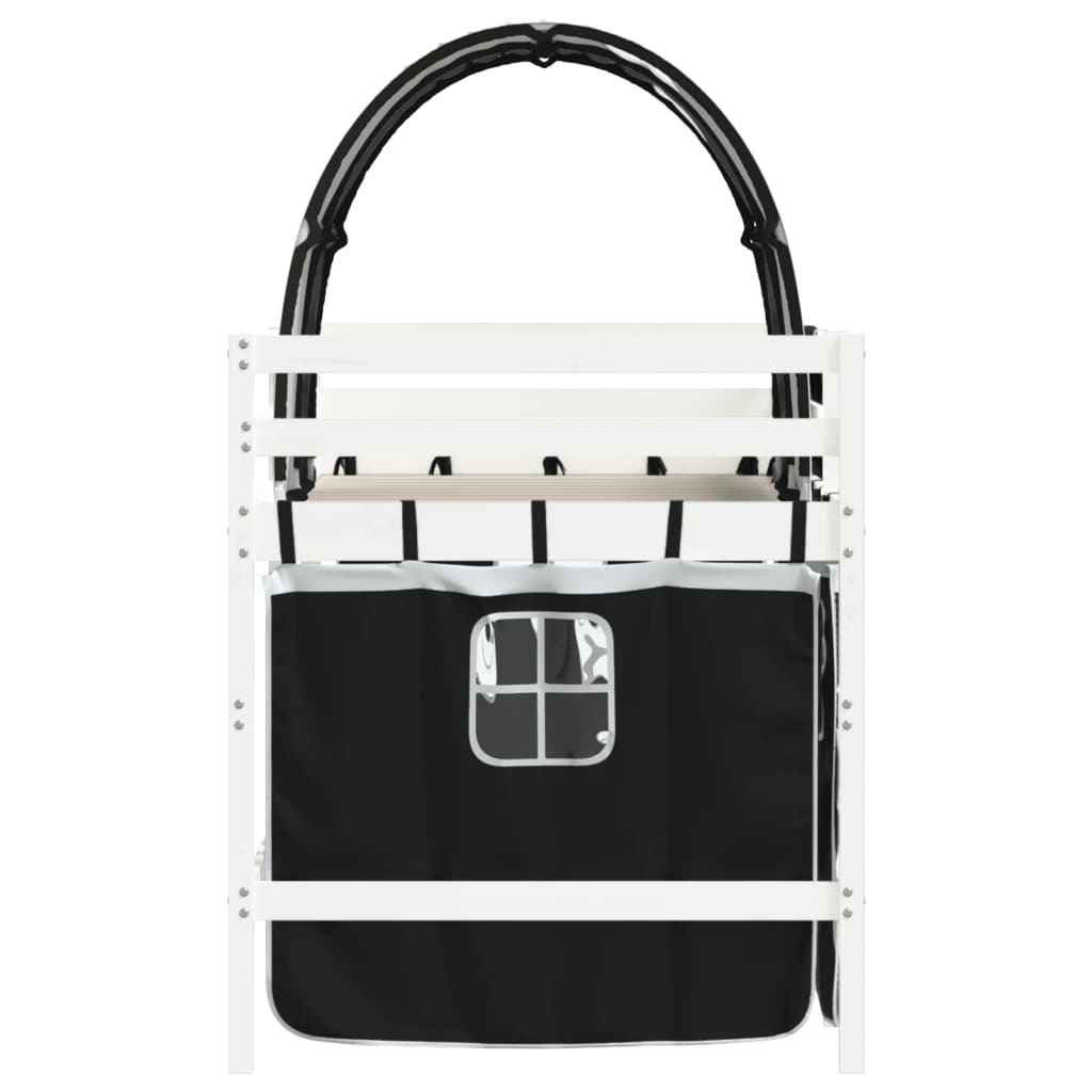 Pat etajat de copii cu tunel alb/negru 90x200 cm lemn masiv pin GartenMobel Dekor