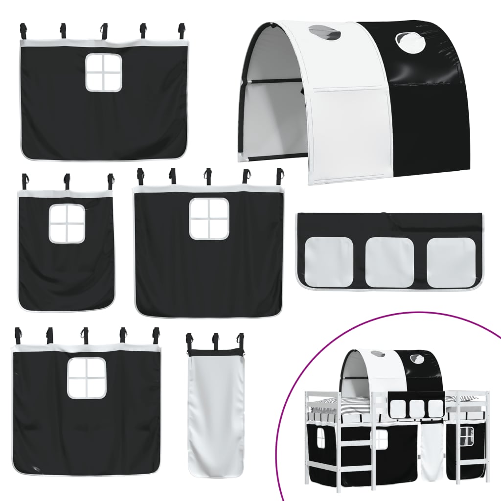 Pat etajat de copii cu tunel alb/negru 90x200 cm lemn masiv pin GartenMobel Dekor