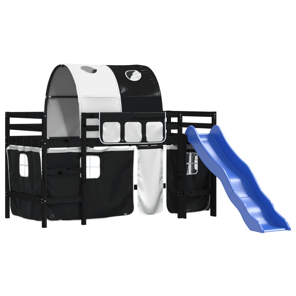 Pat etajat de copii cu tunel alb/negru 80x200 cm lemn masiv pin GartenMobel Dekor