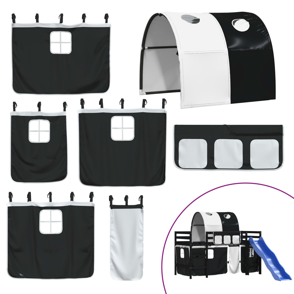 Pat etajat de copii cu tunel alb/negru 80x200 cm lemn masiv pin GartenMobel Dekor