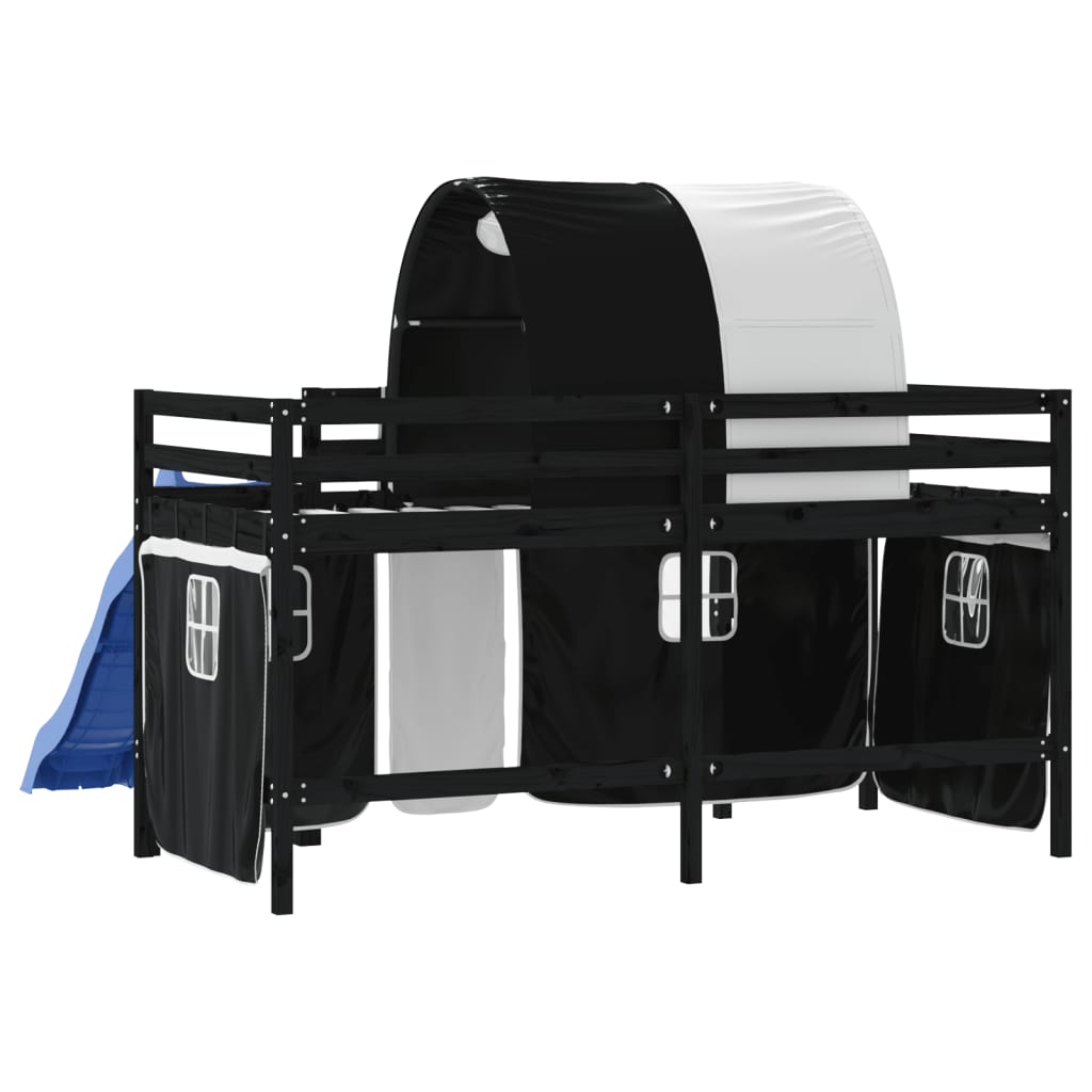 Pat etajat de copii cu tunel alb/negru 80x200 cm lemn masiv pin GartenMobel Dekor