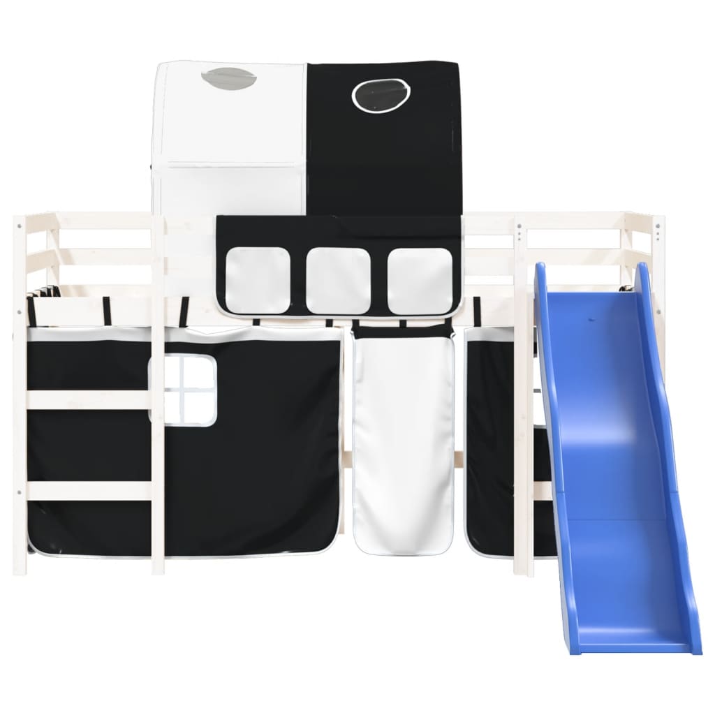 Pat etajat de copii cu tunel alb/negru 90x190 cm lemn masiv pin GartenMobel Dekor