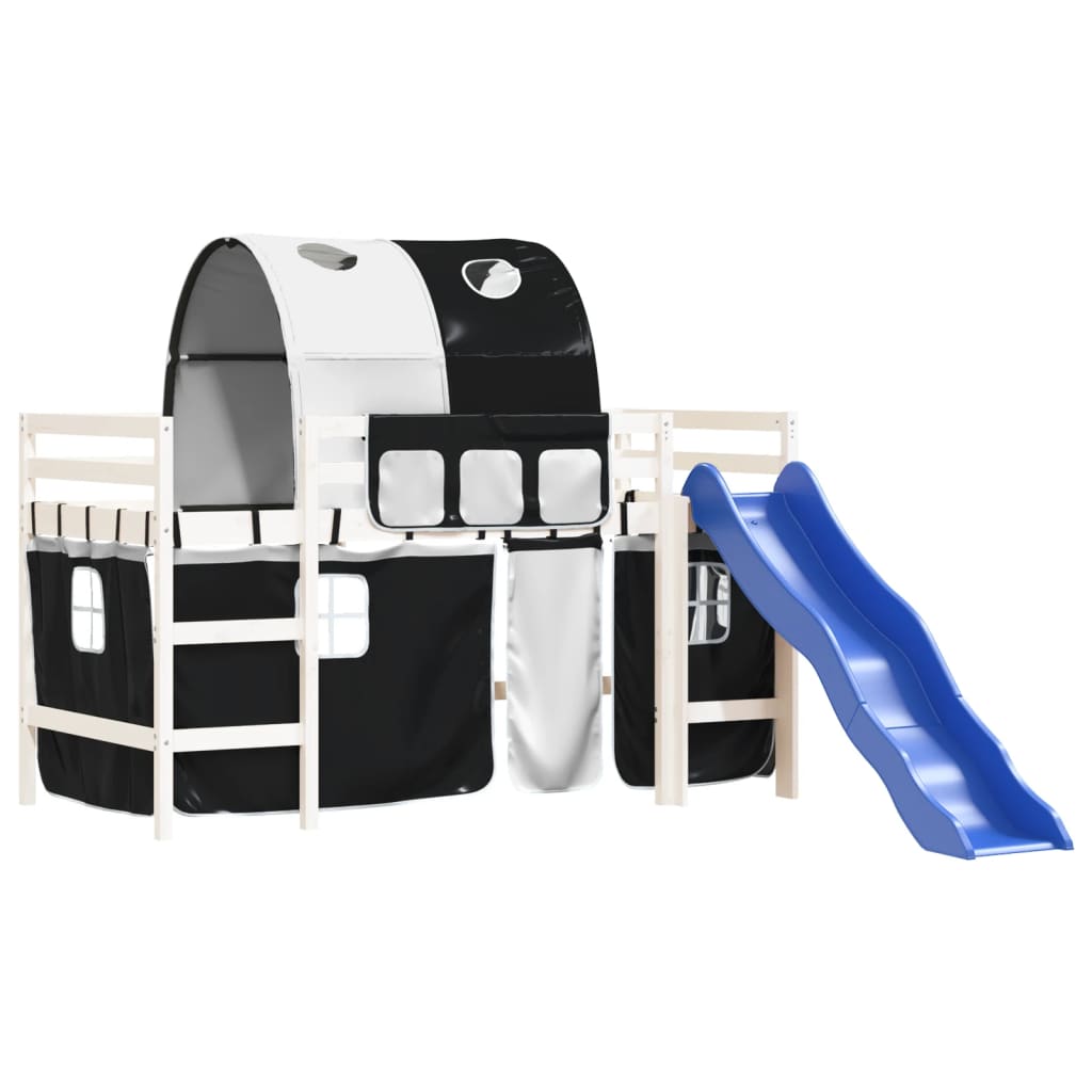 Pat etajat de copii cu tunel alb/negru 90x190 cm lemn masiv pin GartenMobel Dekor