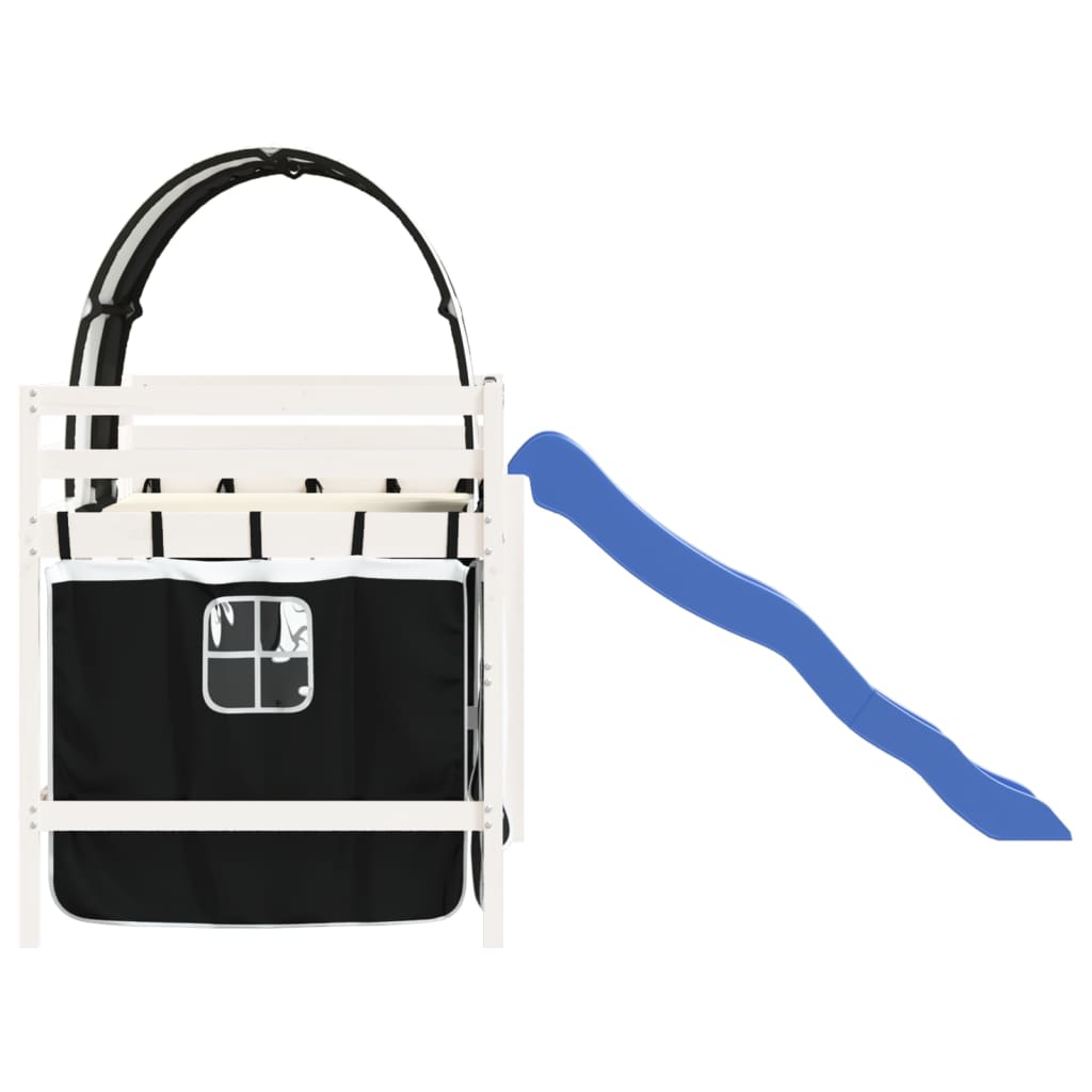 Pat etajat de copii cu tunel alb/negru 90x190 cm lemn masiv pin GartenMobel Dekor