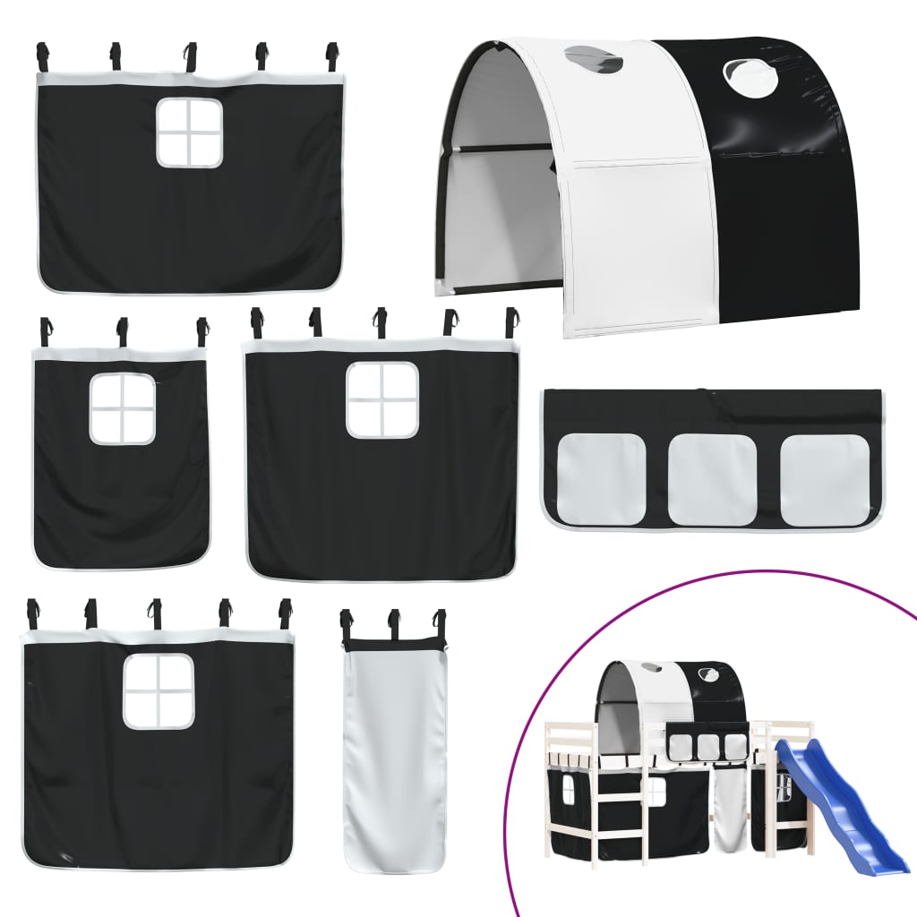 Pat etajat de copii cu tunel alb/negru 90x190 cm lemn masiv pin GartenMobel Dekor