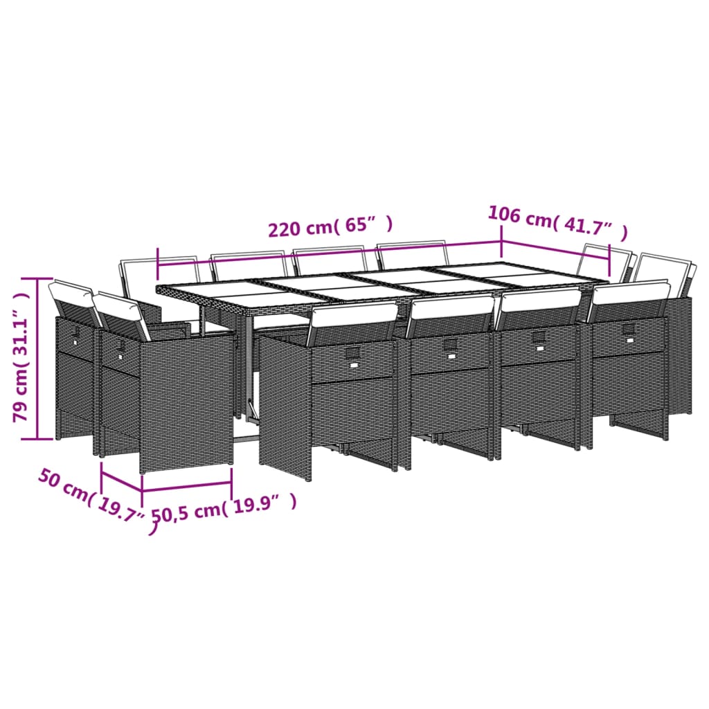 Set mobilier grădină cu perne, 13 piese, bej combinat poliratan GartenMobel Dekor