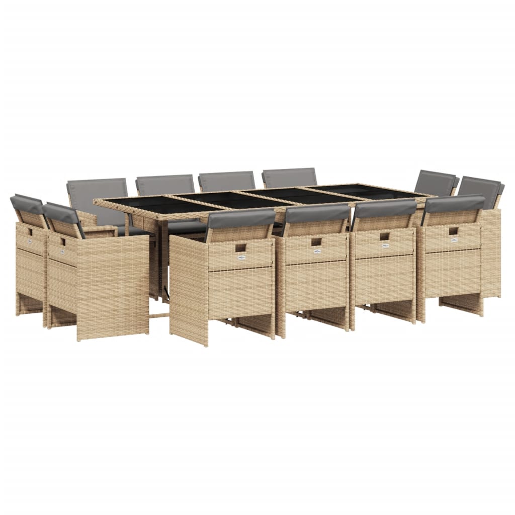 Set mobilier grădină cu perne, 13 piese, bej combinat poliratan GartenMobel Dekor