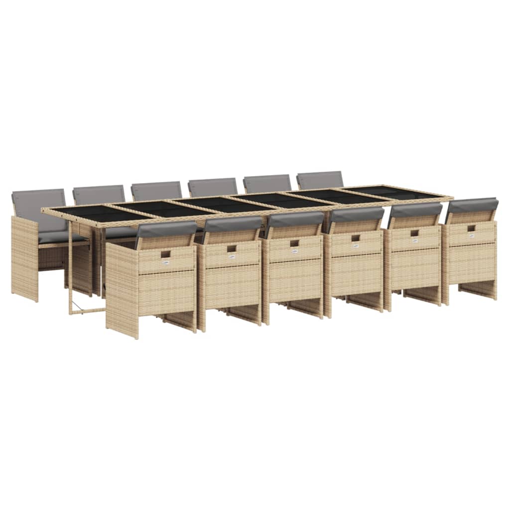 Set mobilier grădină cu perne, 13 piese, bej combinat poliratan GartenMobel Dekor