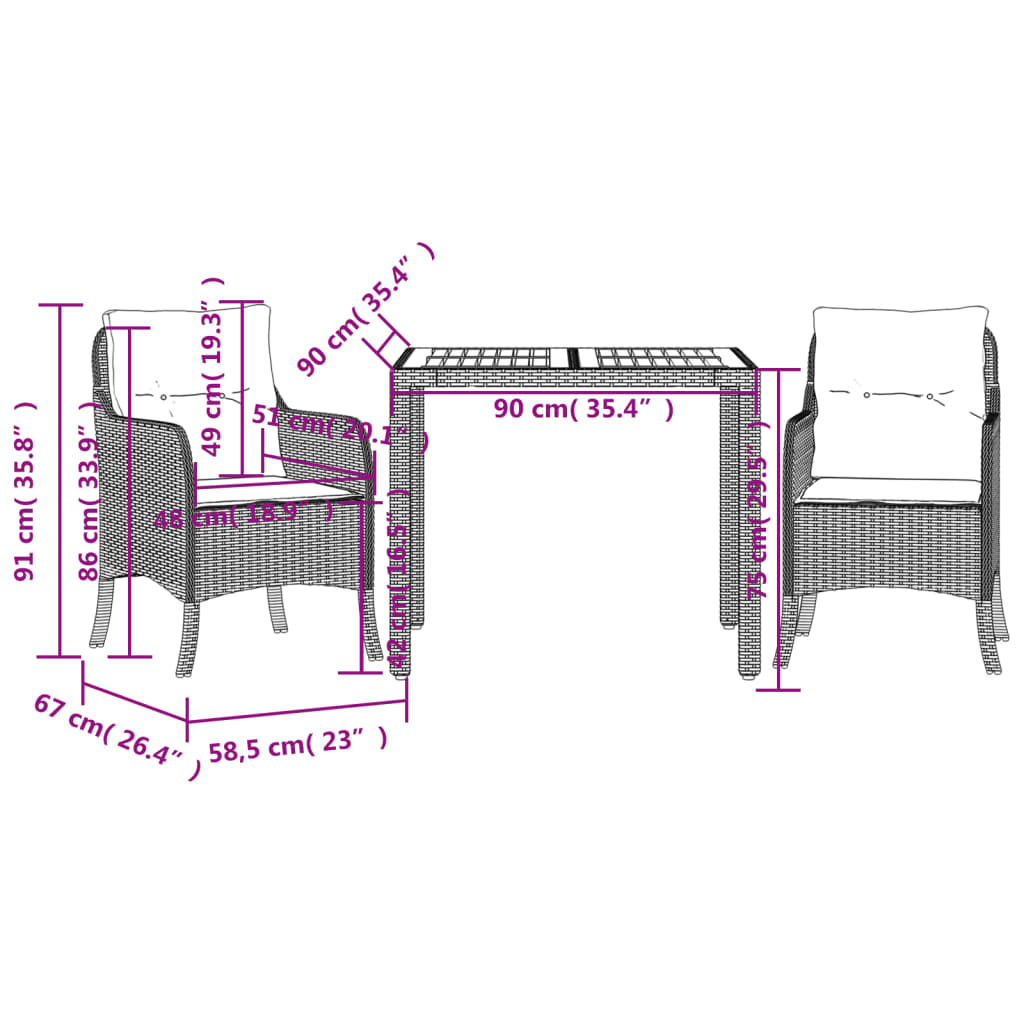 Set mobilier de grădină cu perne, 3 piese, gri, poliratan GartenMobel Dekor