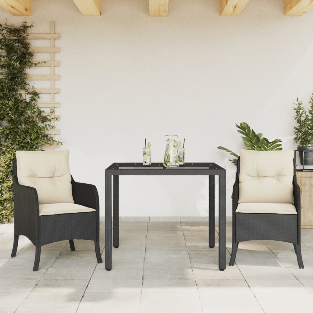 Set mobilier de grădină cu perne, 3 piese, negru, poliratan GartenMobel Dekor