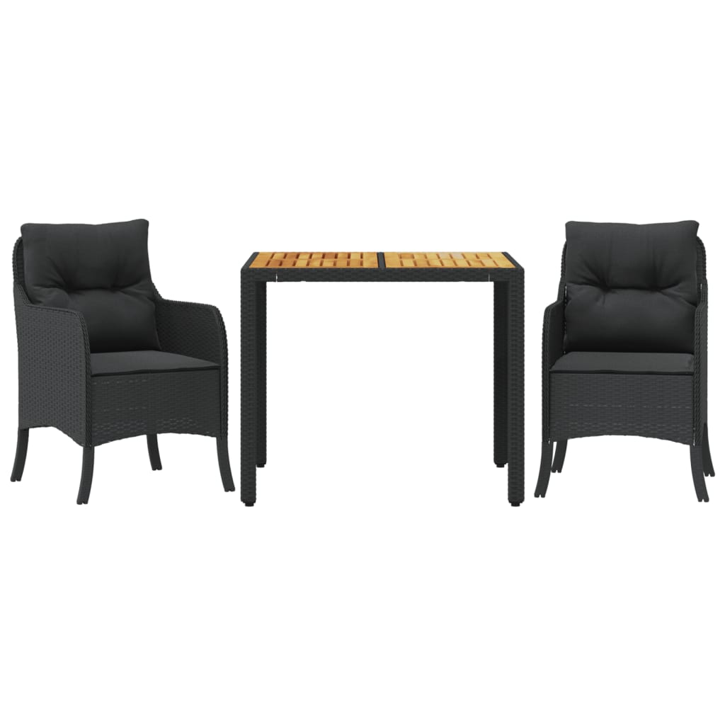 Set mobilier de grădină cu perne, 3 piese, negru, poliratan GartenMobel Dekor