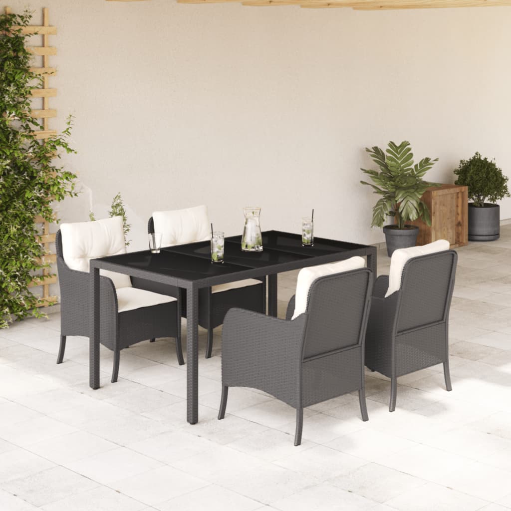 Set mobilier de grădină cu perne, 5 piese, negru, poliratan GartenMobel Dekor