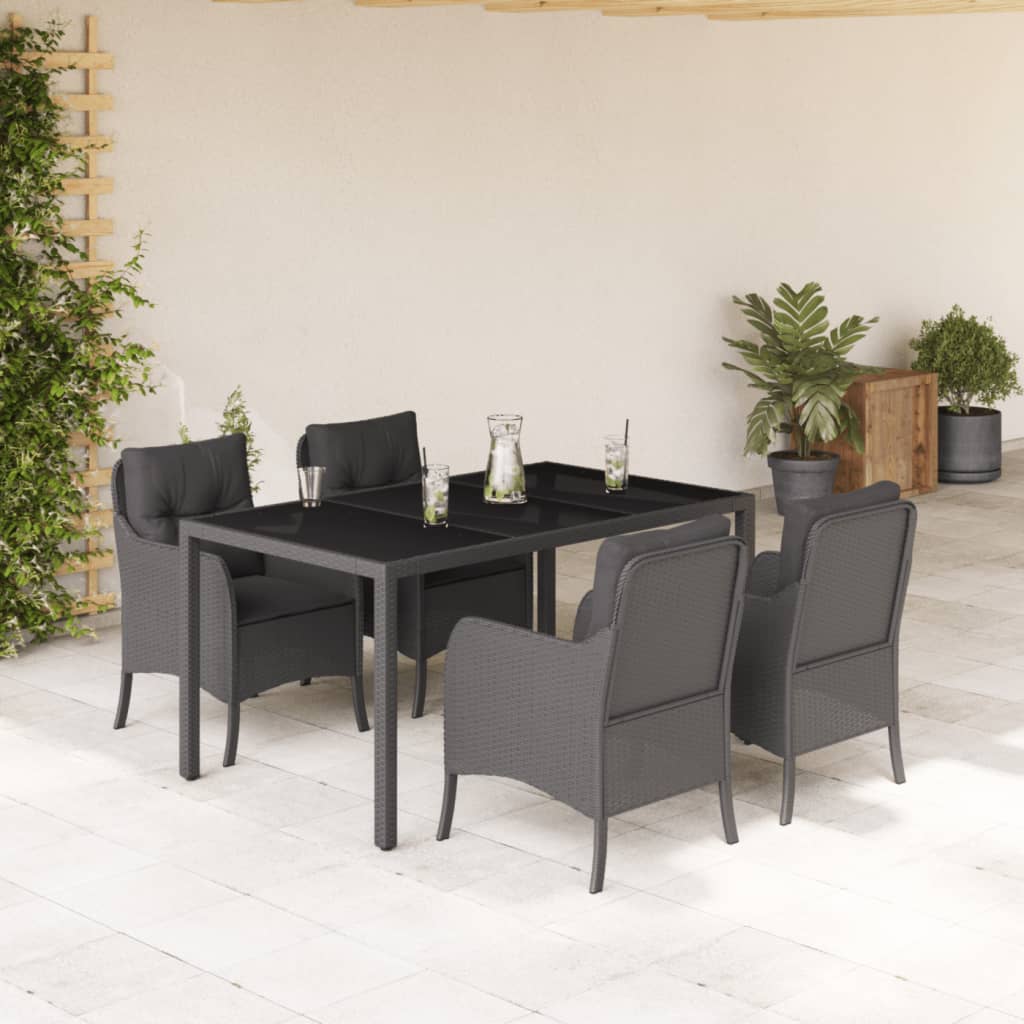 Set mobilier de grădină cu perne, 5 piese, negru, poliratan GartenMobel Dekor