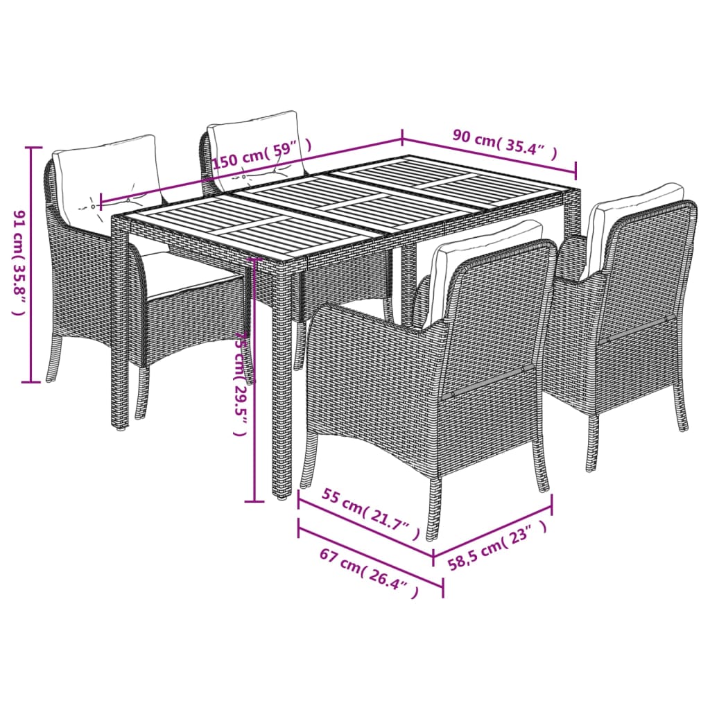 Set mobilier de grădină cu perne, 5 piese, negru, poliratan GartenMobel Dekor