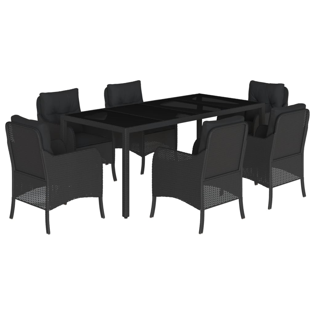 Set mobilier de grădină cu perne, 7 piese, negru, poliratan GartenMobel Dekor