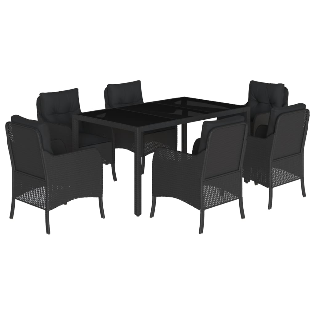 Set mobilier de grădină cu perne, 7 piese, negru, poliratan GartenMobel Dekor